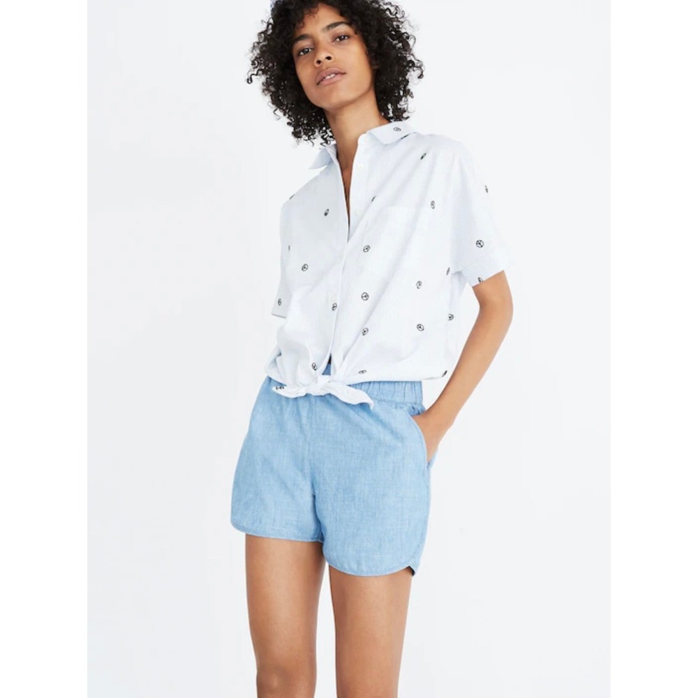 Madewell Chambray Pull On‎ Shorts Womens XS Light Wash Elastic Waist Dolphin Hem